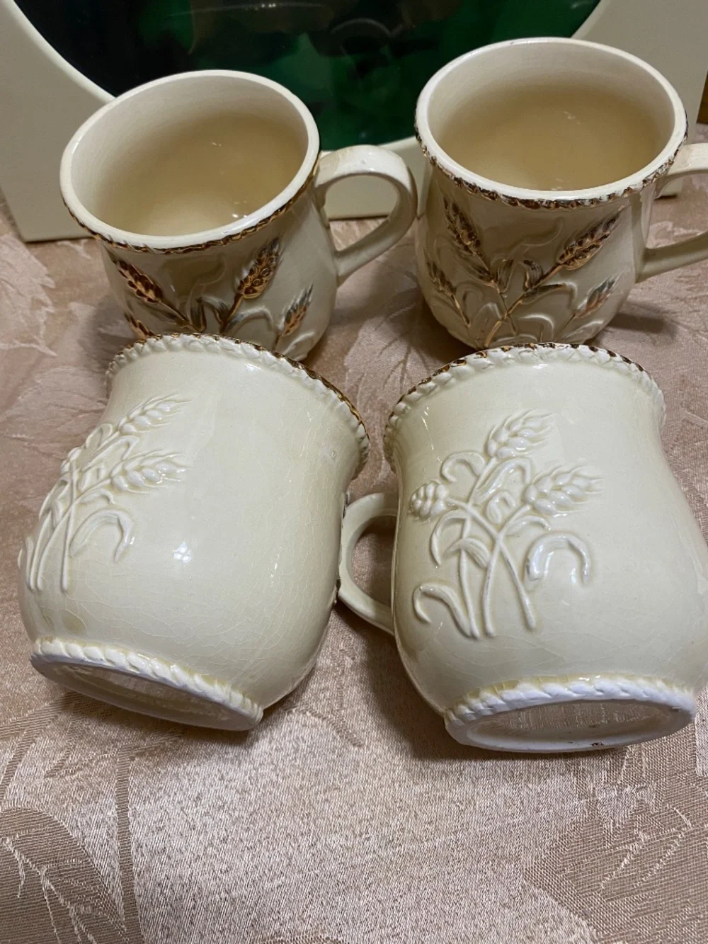 “Gilded Wheat Mugs” Hand painted Japan Mid-Century